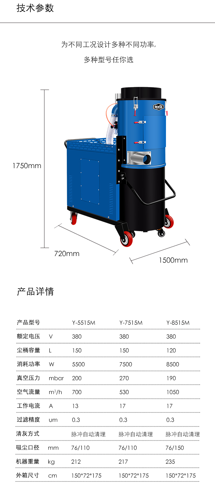 御衛(wèi)仕脈沖反吹工業(yè)吸塵器Y-7515M